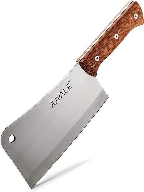 Juvale Stainless Steel Meat Cleaver Knife with Wooden Handle, Heavy Duty Bone Chopper for Butcher, Slicing Vegetables (8 In)
