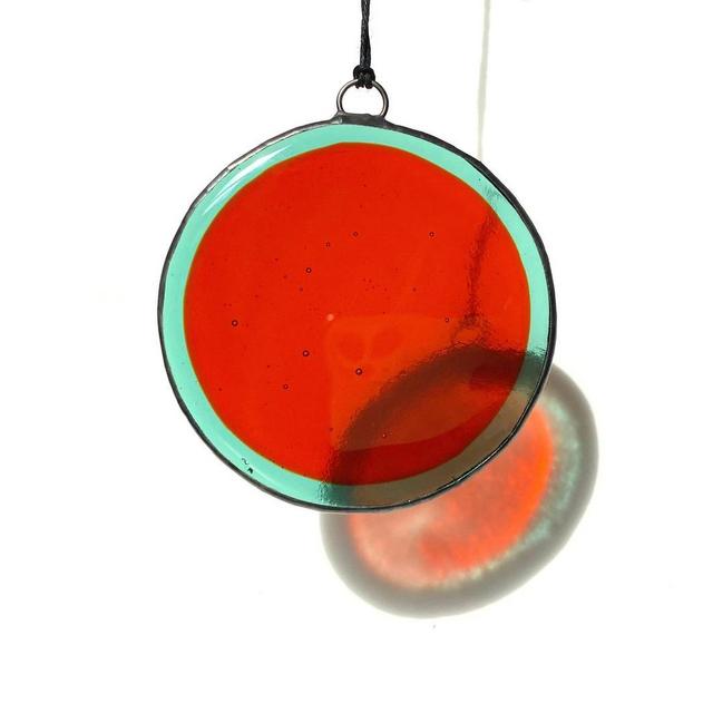 Round stained glass suncatcher, Garden State Glasswork