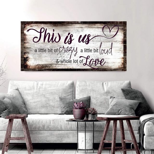 Sense of Art | Family a Little Bit of Crazy Whole Lot of Love Quote V2 | Wood Framed Canvas | Ready to Hang Wall Art for Home and Bedroom Decoration