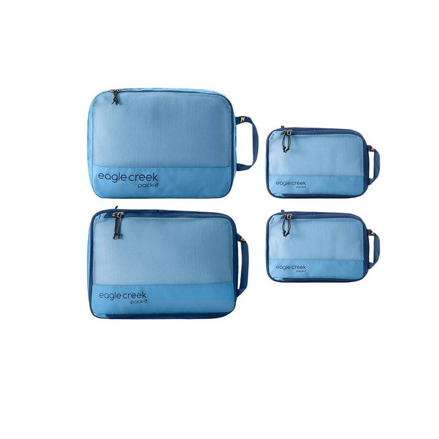 Eagle Creek Pack-It Reveal Carry-On Set - Compression Cube S (2x) & M (1x) & Clean/Dirty Cube M - Angled Zipper Stackable Carry-On Packing Tubes - Travel Essentials - Blue Dawn