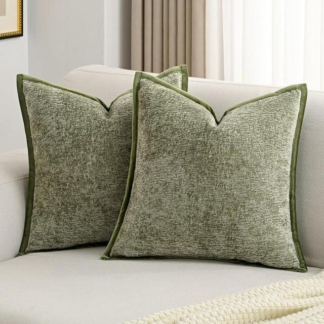 FUTEI Sage Green Chenille Throw Pillow Covers 18x18 Inch Set of 2,Soft Velvet Cushion Case,Home Decor for Couch Bed Living Room