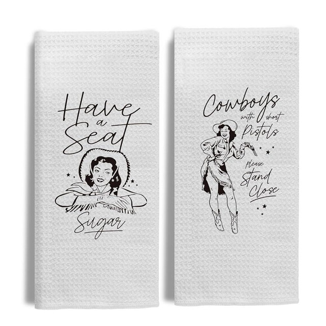 EKGJW Western Cowgirl Dish Towels Dish Cloth for Kitchen,Western Cowgirl Decorative Hand Towels for Bathroom,Western Cowgirl Decorative Bathroom Towels,Set of 2
