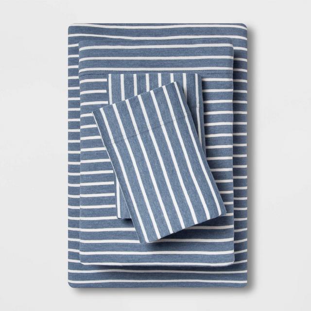 Queen Printed Jersey Sheet Set Blue Stripe - Room Essentials™