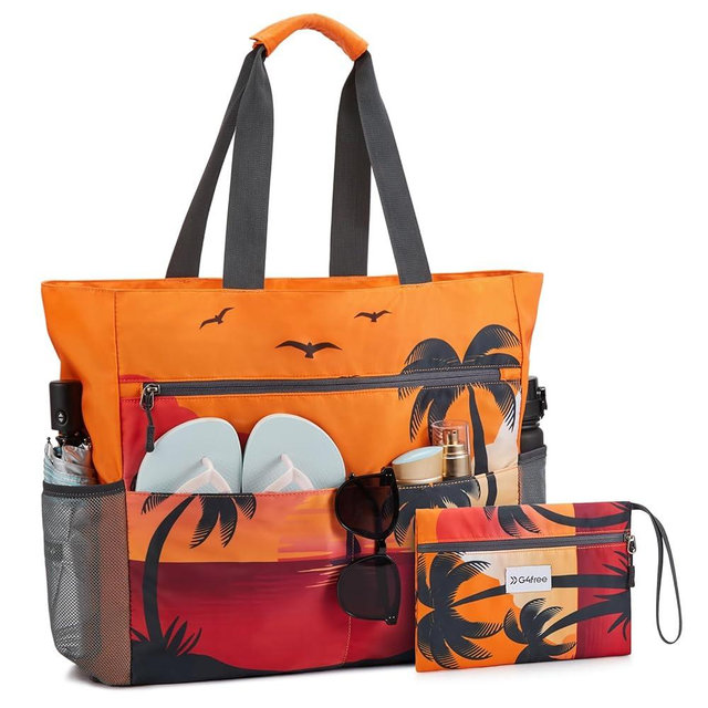 G4Free Beach Bag, Waterproof Sandproof Beach Tote Bag, Large Capacity Foldable for Women