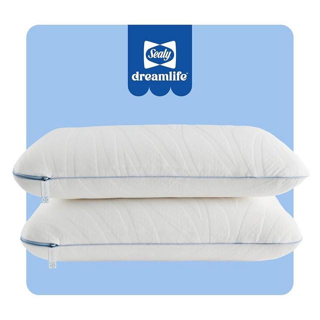 SEALY Dreamlife Size Memory Foam Cooling Surface Guard Technology, Removable Machine-Washable Cover, 1 Year Warranty, White (2 Pack) Pillow, Queen (U.S. Standard), 2 Count