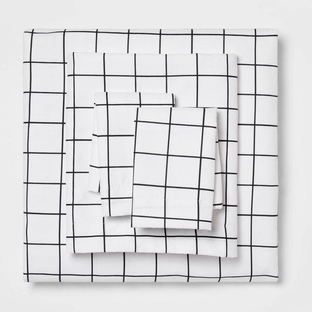 Queen Printed Microfiber Sheet Set Black Grid - Room Essentials™