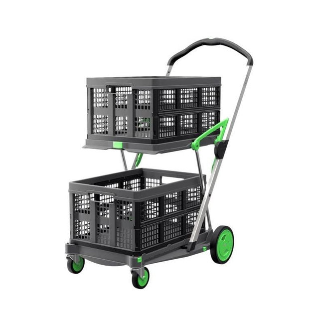 CLAX® Multi Use Functional Collapsible Carts | Mobile Folding Trolley | Storage Cart Wagon | Shopping Cart with 2 Storage Crates (Green)