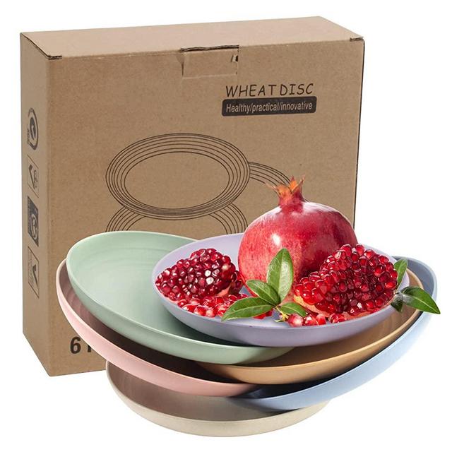 6 PACK 10 Inch Lightweight Wheat Straw Plates, SGAOFIEE Unbreakable Wheat Straw Plates, Reusable Plate Set, Dishwasher & Microwave Safe, Healthy for Kids Children & Adult