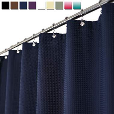 Barossa Design Waffle Weave Shower Curtain Hotel Luxury Spa, 230 GSM Heavy Duty Fabric, Water Repellent, Navy Blue, 71x72 Inch