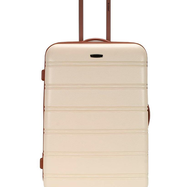 Rockland Melbourne Hardside Expandable Spinner Wheel Luggage, White, Checked-Large 28-Inch