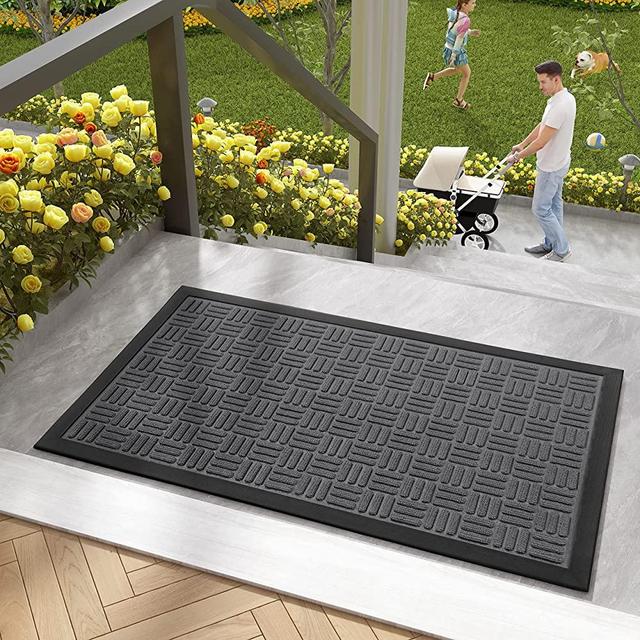 Color G Outdoor Door Mat Front Door Mats Outdoor, 24”x36” Doormat Outdoor Entrance, Non Slip Low Profile Waterproof Entryway Rug Mats for Outside Entry High Traffic Areas, Grey