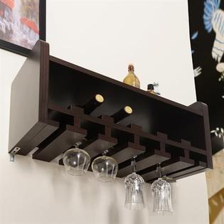 Wine Rack & Glass Holder Dark Walnut