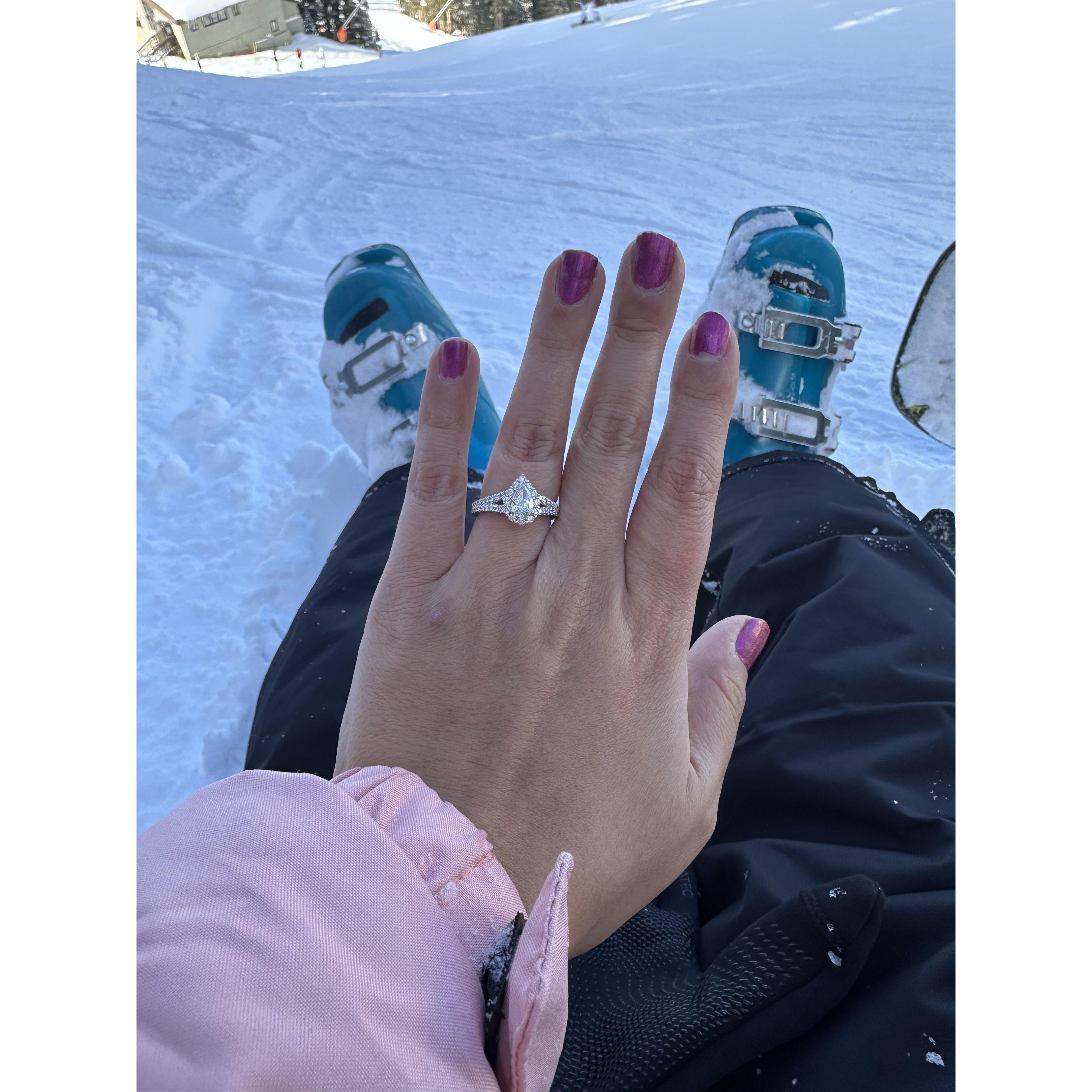 Right after Edward proposed to Stephanie on the slopes of the mountain