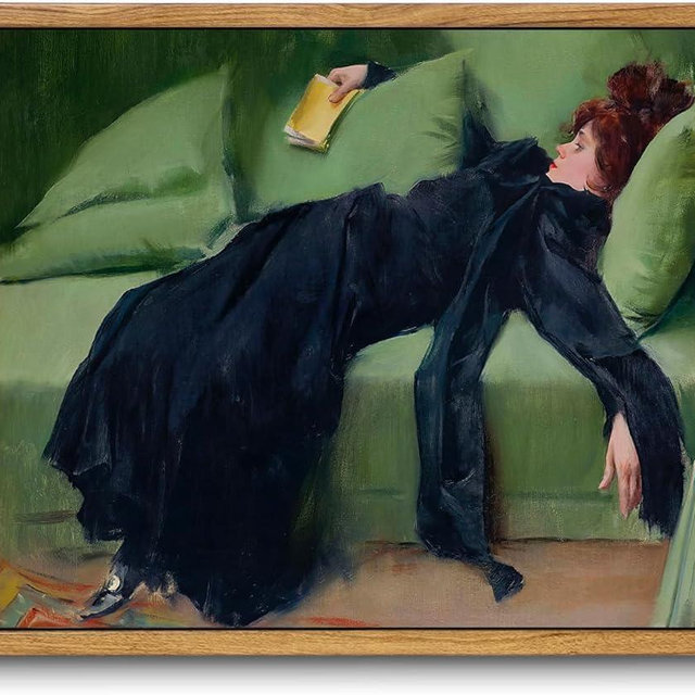 KBKBART Vintage Framed Wall Art, Moody Wall Decor Decadent Young Woman After the Dance Victorian Decor Canvas Paintings, Vintage Wall Decor for Bedroom Living Room Home Office Classical Bathroom Decor Wall Art (8"x10")