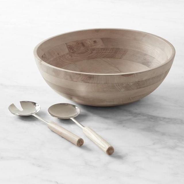 Ash Wood Salad Bowl & Servers