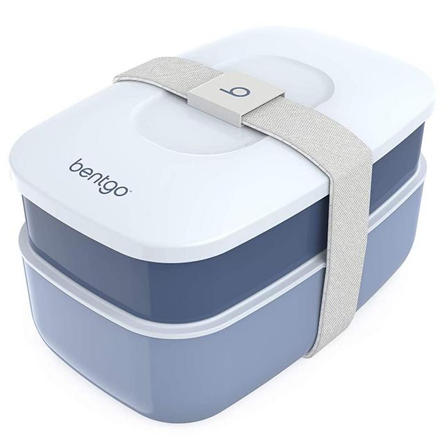 Bentgo Classic - All-in-One Stackable Bento Lunch Box Container - Modern Bento-Style Design Includes 2 Stackable Containers, Built-in Plastic Utensil Set, and Nylon Sealing Strap (Slate)