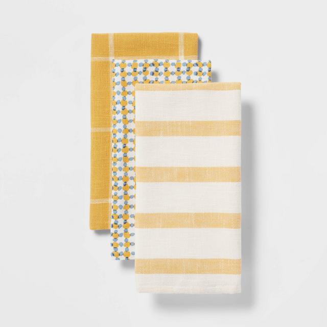 2pk Cotton Printed Kitchen Towels Yellow - Threshold 2 ct