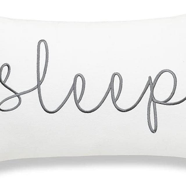 EURASIA DECOR Sleep Sentiment 12x20 Embroidered Decorative Lumbar Accent Throw Pillow Cover-Off White