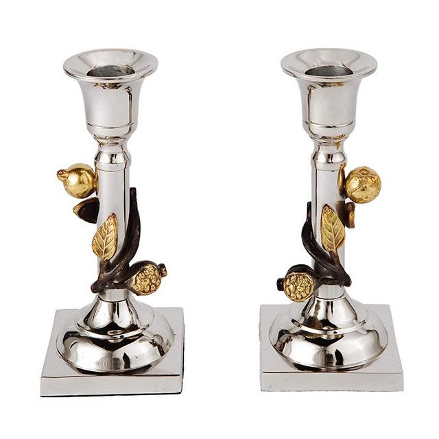Yair Emanuel Candlestick Holders for Shabbat Candles Pomegranates Judaica Gift CSU-1
