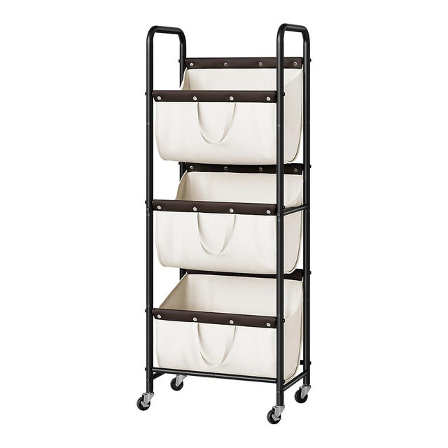 GRANNY SAYS 3 Tie Laundry Sorter, Laundry Basket with Wheels, Laundry Room Organization and Storage, 3 Section Rolling Laundry Cart for Dorm, Bathroom, Bedroom, Closet, Beige