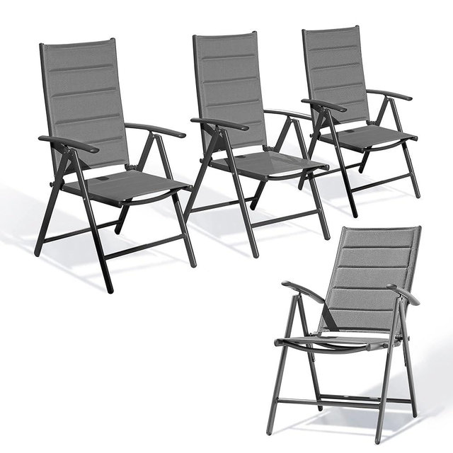 PURPLE LEAF Patio Folding Chairs 4 Pack Outdoor Aluminum Metal Dining Chairs with Padded Seats and Adjustable Backrest Heavy Duty Camping Chairs for Outside, Grey