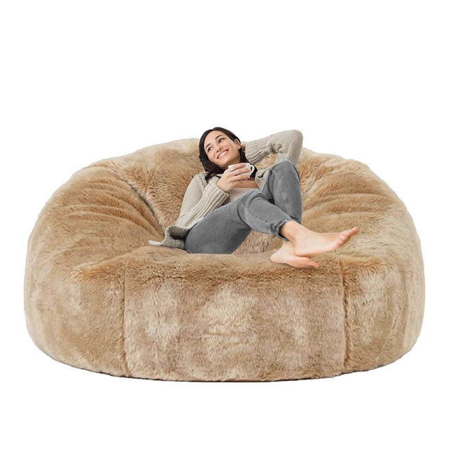 Taotique 6FT Giant Bean Bag Chair Cover (Cover only, No Filler) Soft Faux RH Fur Sofa Bed Washable Bean Bag Couch Cover for Adult and Kids with Liner
