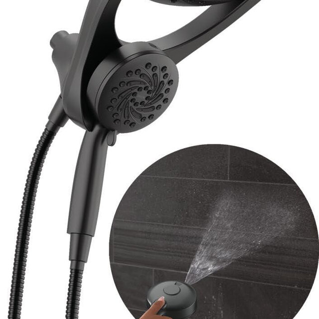 Delta 5-Setting HydroRain 2-in-1 Dual Shower Head with ProClean Spray, Matte Black High Pressure Shower Head with Handheld Spray, 1.75 GPM Flow Rate, Matte Black 75419BL