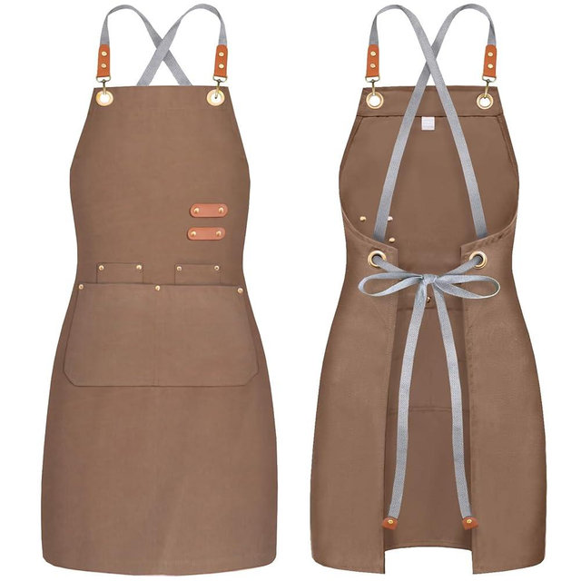 BeLuyi chef apron bib tool apron for man woman cross back straps with 4 pockets for kitchen cooking gardening baking working