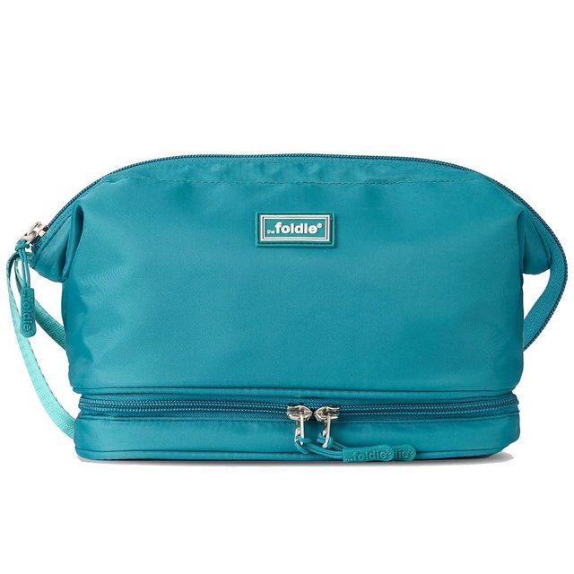 The Foldie Travel Toiletry Bag for Women & Men - Waterproof Travel Makeup Bag with Compartments - Wide-Open Cosmetics Pouch Bag - Easy to Clean Travel Bag for Toiletries & Makeup Brushes - Teal
