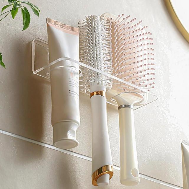 CCREDONE Acrylic Hair Brush Holder for Bathroom Adhesive Hair Tool Organizer Wall Mounted Comb Holder Organizer with 3 Holes Diameter 1.34 to 1.57 In,Remove Film Before Use(transparent)