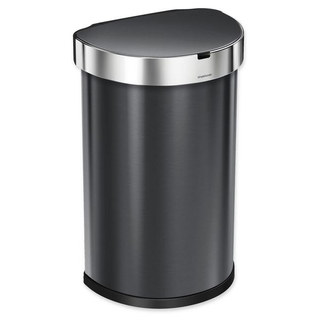 simplehuman® Fingerprint-Proof 45-Liter Semi-Round Sensor Trash Can in Black Stainless Steel
