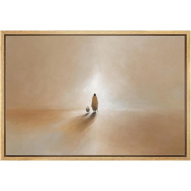 MUDECOR Framed Canvas Print Wall Art Jesus and Lamb Journey in The Mist Vintage Classic Illustrations Fine Art Decorative Zen Multicolor Country/Farmhouse Retro for Bedroom - 16"x24" Natural