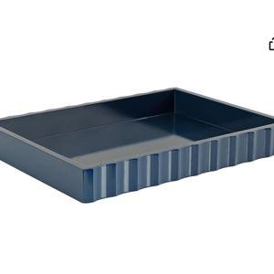Kate and Laurel Lissi Decorative Rectangle Tray with Wavy Design, 16 x 12, Navy Blue, Modern Scalloped Serving Tray for Coffee Table Ottoman, Dining Table, or Entryway Catch-All Tray