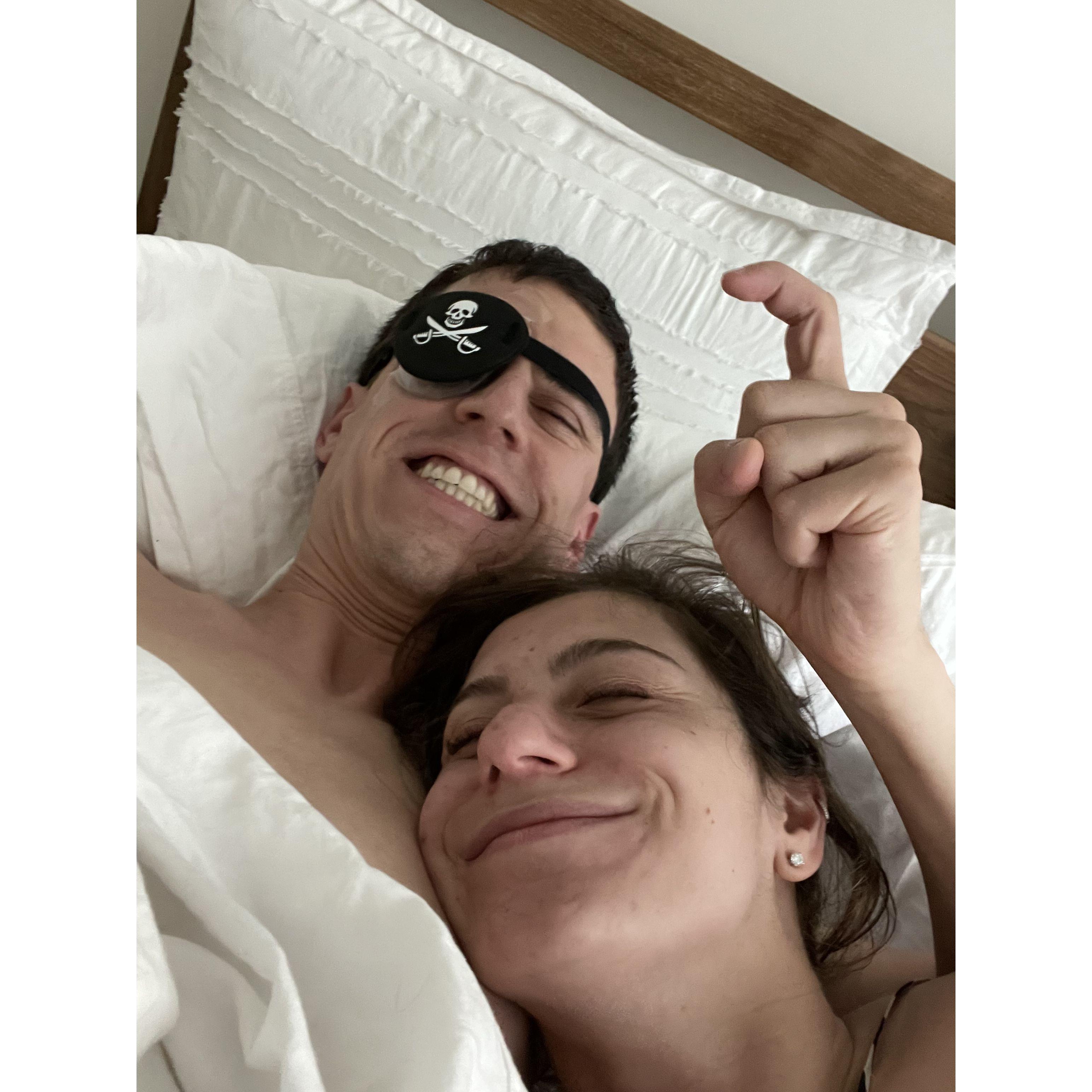 After Alex’s eye surgery, Ella got him a pirate’s eye patch, which he was pretty excited about