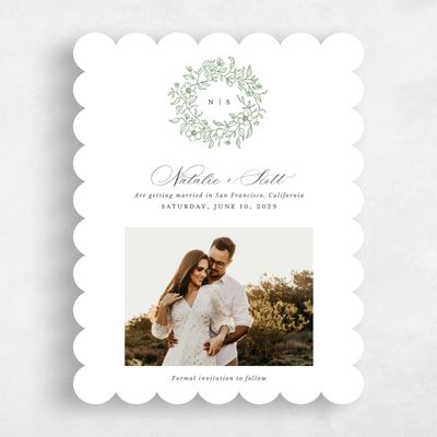 White Scalloped Wedding Save the Date - Elaina Photo