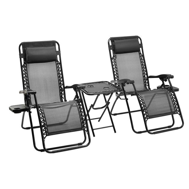 Amazon Basics Textilene Outdoor Adjustable Zero Gravity Folding Reclining Lounge Chair with Side table and Pillow - Pack of 2, Black
