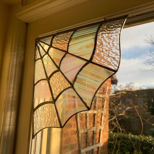 SPIDER WEB CORNER - Spider web Stained Glass - Charm Spider Web - Inspired By Nature - Spider Web Décor