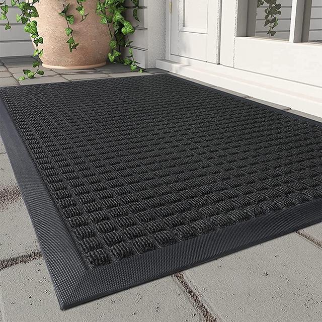 MontVoo-Door Mat Outdoor Indoor Entrance Doormats-Thick Absorbent Rubber Non Slip Outdoor Mat Welcome Shoe Mat Front Door Mats for Outside Inside Entry Entryway Rug-Black 17"x30"