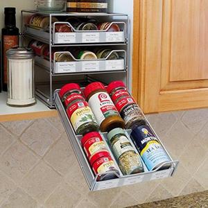 Lipper International 8720 Three-Tier Tilt Down Kitchen and Cooking Spice Drawer, Silver/Gray