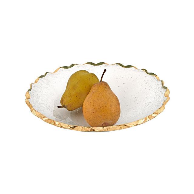 Badash Crystal Hand Decorated Leaf Chiseled Edge Straight Sided Glass Bowl