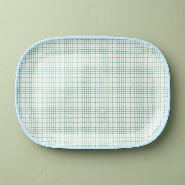 12"x17" Layered Plaid Melamine Serving Platter Green/Blue/Cream - Hearth & Hand™ with Magnolia