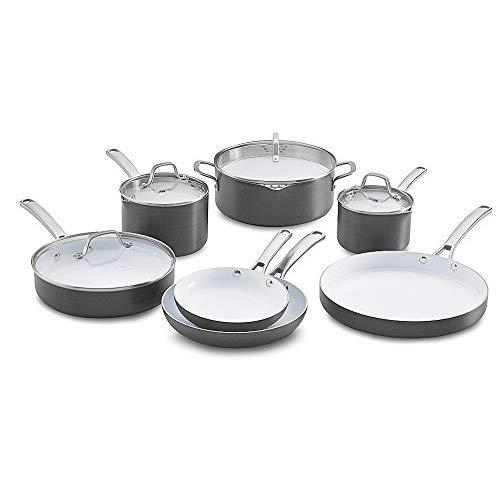 Calphalon 11 Piece Classic Ceramic Nonstick Cookware Set, Grey/White, Small