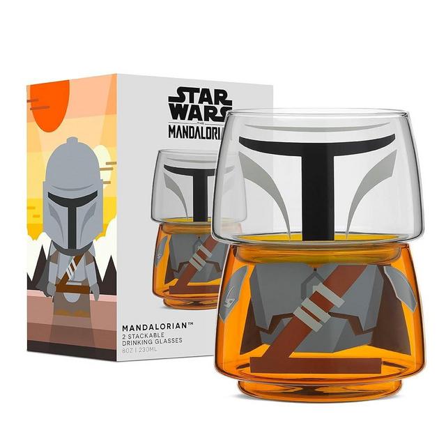 JoyJolt Character Stackable Star Wars Drinking Glasses. 8oz The Mandalorian Glass Cups, Head and Body! Star Wars Glass Set of 2. Fun Glassware Sets for Bar, Star Wars Kitchen Glasses, Star Wars Gifts.