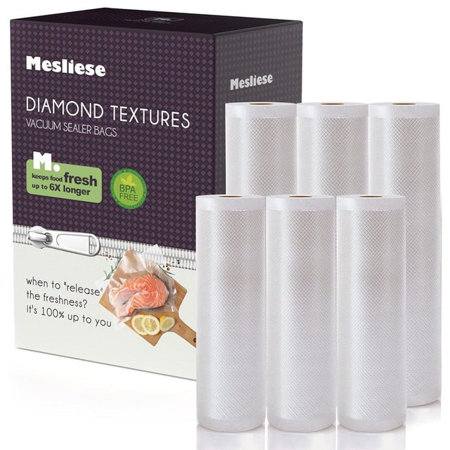 Mesliese Vacuum Sealer Bags Rolls for Custom Fit 11''x16' 3 Pack & 8''x16' 3 Pack Total 96', Heavy-Duty Thick Food Bag, BPA-Free, Freezable, Use for Sous Vide and Storing Raw and Cooked Foods,