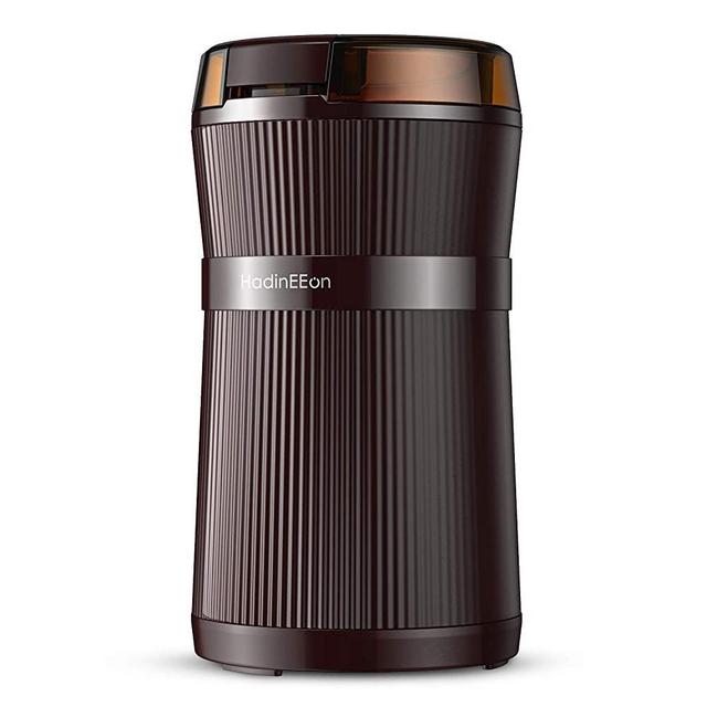 HadinEEon Electric Coffee Grinder, 200W Spice Grinder with Stainless Steel Blade & Bowl, One-Touch Control Coffee Bean Grinder for Nuts, Sugar, Grains, Clear Lid | Safety Switch | 50g/8 Cups | Brown