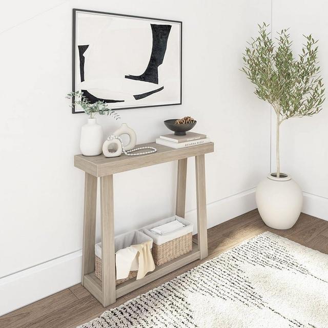 Plank+Beam Solid Wood Console Table with Storage, 36”, Sofa Table with Shelf, Narrow Entryway Table for Hallway, Behind The Couch, Living Room, Foyer, Easy Assembly, Seashell