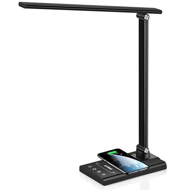 AFROG Multifunctional LED Desk Lamp (4th Gen) with 10W Fast Wireless Charger, USB Charging Port,12W Super Bright,5 Lighting Mode,7 Brightness, Touch Control, Auto Timer, Eye-Caring Office Table Lamp