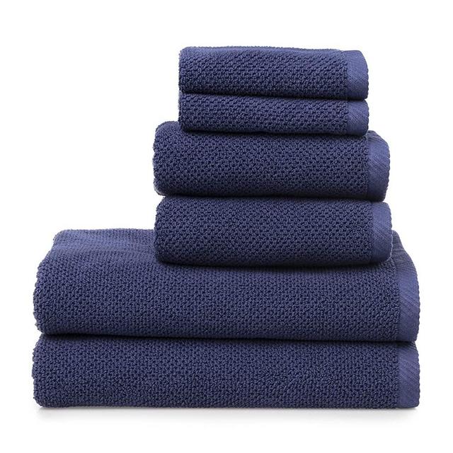 Welhome Franklin Premium 100% Cotton 6 Piece Towel Set | Deep Navy | Popcorn Textured | Highly Absorbent | Durable | Low Lint | Hotel & Spa Bathroom Towels | 600 GSM | 2 Bath 2 Hand 2 Wash Towels
