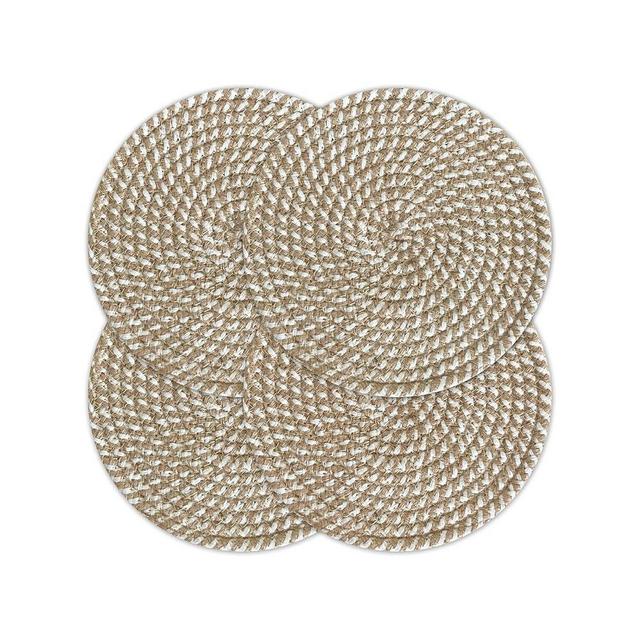 Chardin Home Braided 8 Inch Trivets Ivory and Jute-Set of 4, Rustic Boho, Absorbent, Heat Resistant Pot Holder for hot Pans, Dishes, Suitable for Table top, Sustainable Jute Ropes & Recycled Cotton