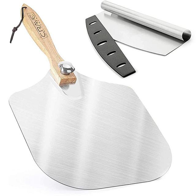 Metal Pizza Peel 12 Inch with Cutter: Pizza Spatula Paddle to Slide Pizzas onto your Hot Stone with Ease - Pizza Accessories and Supplies - Shovel: Pizza Paddle Pizza Turning Peel for Pizza Stone